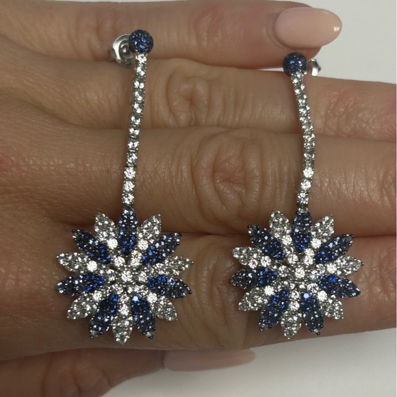 Suzy Levian Sterling Silver Blue Sapphire Created White...